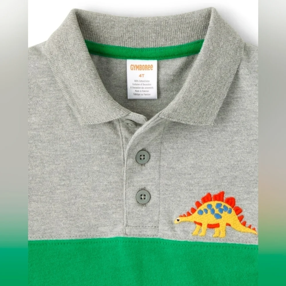 Gymboree 100% Cotton Colorblock Gray Green and Blue Dinosaur Polo Size 5T NWOT